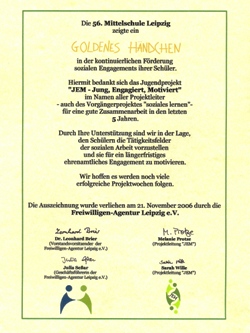 Urkunde Goldenes Händchen