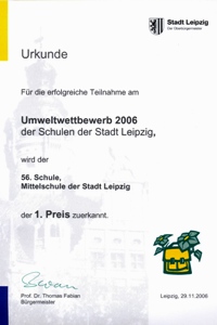 Urkunde Umweltwettbewerb 2006